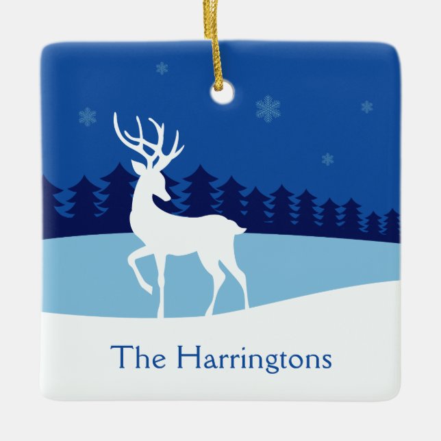 Reindeer illustration custom name ornament (Front)