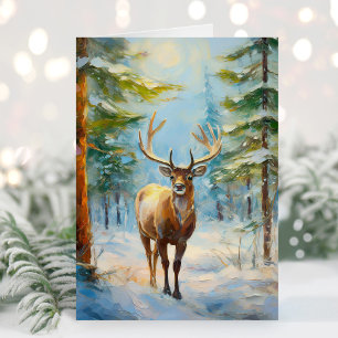 Reindeer in a Winter Forest Modern Art Card