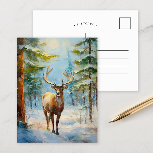 Reindeer in a Winter Forest Modern Art Postcard (Creator Uploaded)