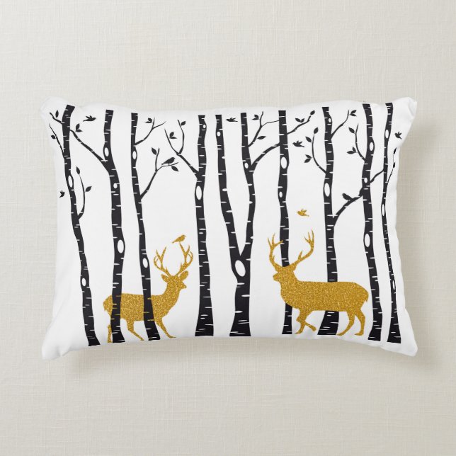 Reindeer in birch tree forest accent pillow (Front)