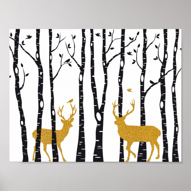 Reindeer in birch tree forest poster (Front)