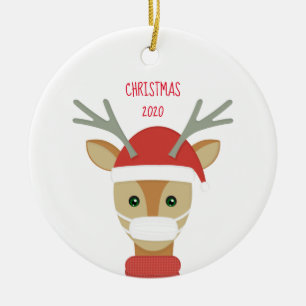 Reindeer in Face Mask Christmas 2020 Ceramic Ornament