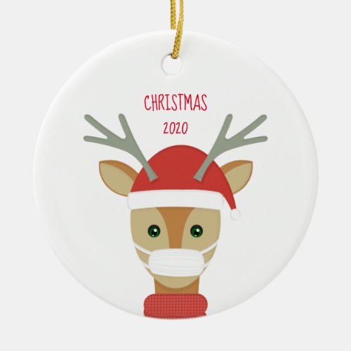 Reindeer in Face Mask Christmas 2020 Ceramic Ornament