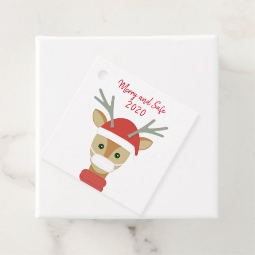 Reindeer in Face Mask Merry and Safe 2020 Favor Tags