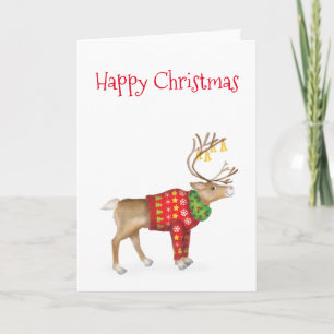 Reindeer in festive jumper Christmas card