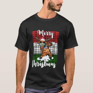 Reindeer In Mask Red Plaid Buffalo Merrychristmas T-Shirt