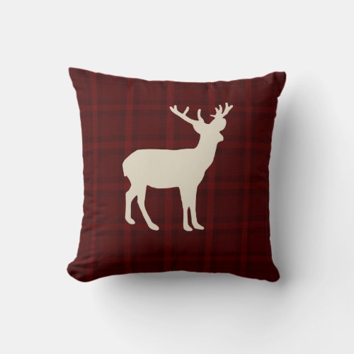 Reindeer in Red Plaid  Soft Rustic Holiday Pillow