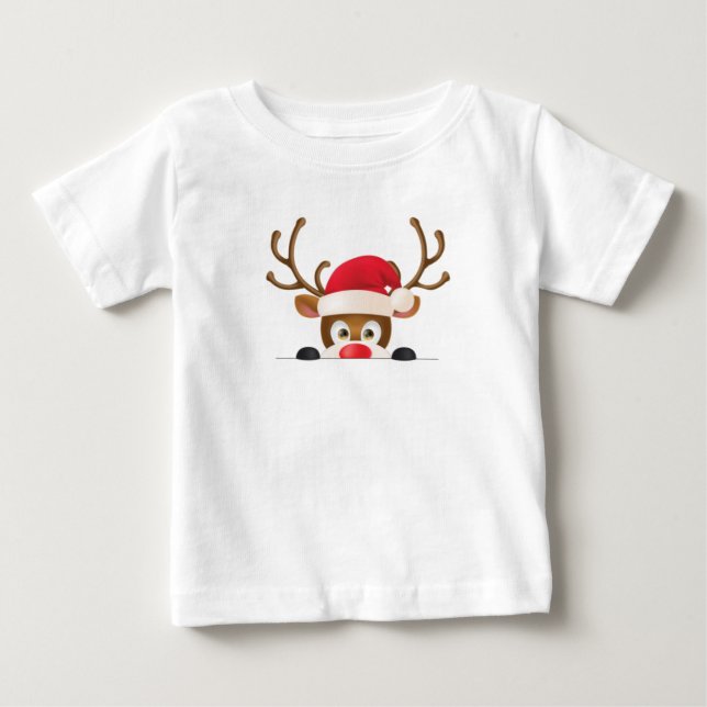Reindeer in santa hat peeking out. baby T-Shirt (Front)