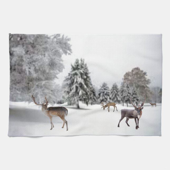 Reindeer in Snow Kitchen Towel (Horizontal)