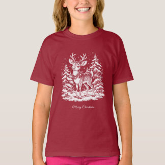 Reindeer in Snowy Forest Girls T-Shirt