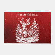 Reindeer in Snowy Forest Holiday Doormat