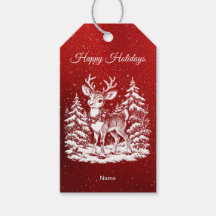 Reindeer in Snowy Forest Holiday Gift Tag