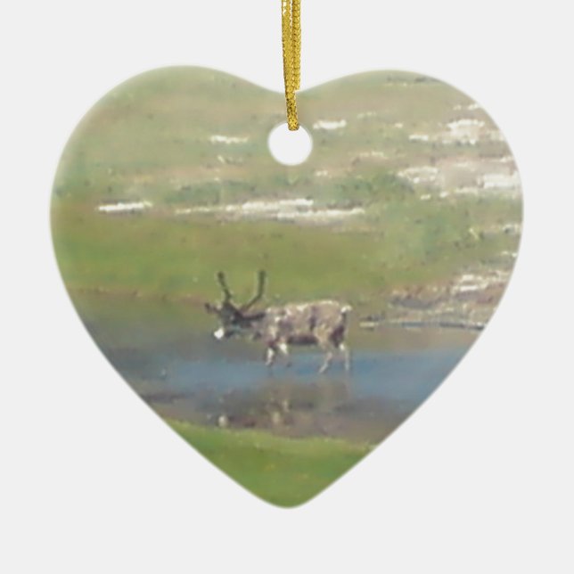 reindeer in summer ceramic ornament (Front)