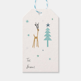 Reindeer in the forest in mint green gift tags