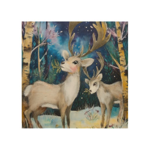 Reindeer in the forest painting wood wall art