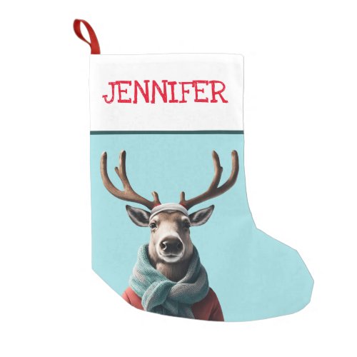 Reindeer in the snow Custom Christmas Santa Small Christmas Stocking