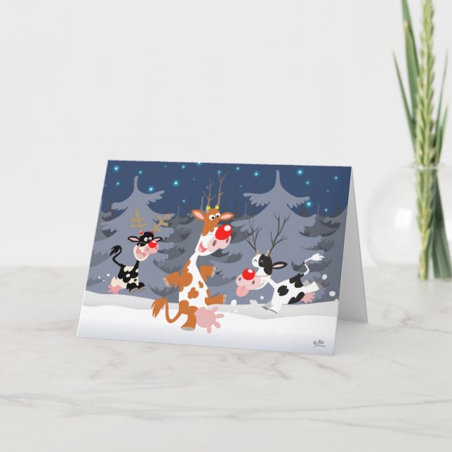 Reindeer in the snow greeting card (Front)