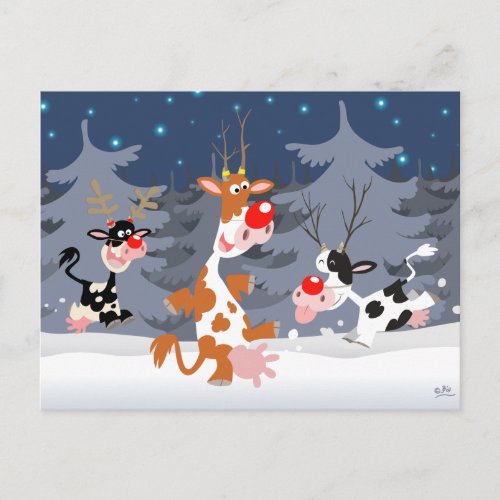 Reindeer in the snow postcard