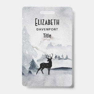 Reindeer in the Wild Gray Watercolor Christmas Badge
