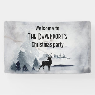 Reindeer in the Wild Gray Watercolor Christmas Banner