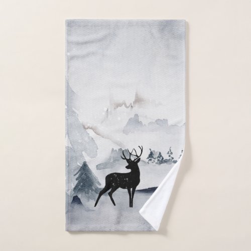 Reindeer in the Wild Gray Watercolor Christmas Bath Towel Set