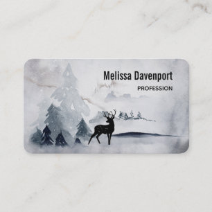 Reindeer in the Wild Gray Watercolor Christmas Business Card