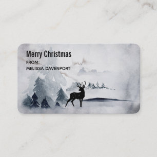 Reindeer in the Wild Gray Watercolor Christmas Business Card