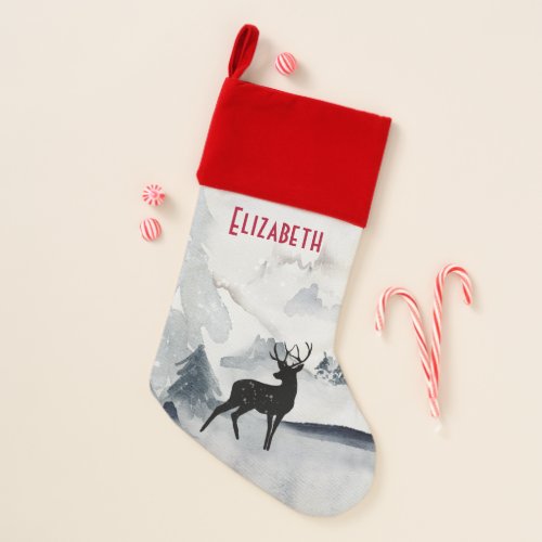 Reindeer in the Wild Gray Watercolor Christmas Christmas Stocking