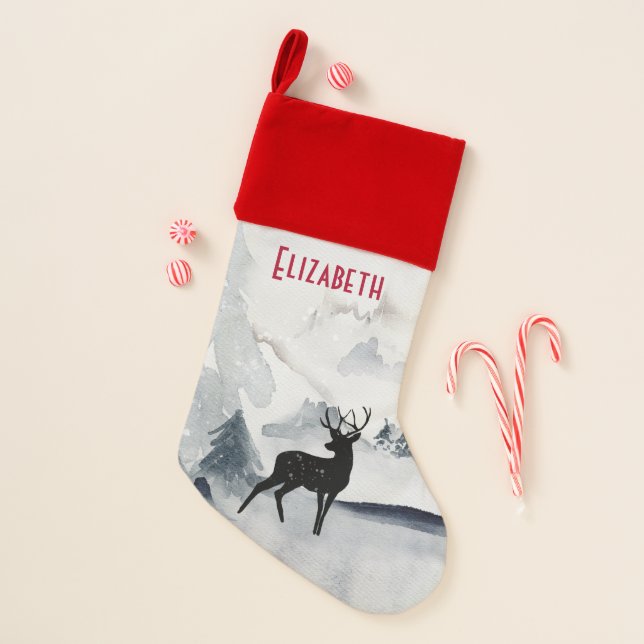 Reindeer in the Wild Gray Watercolor Christmas Christmas Stocking (Front)