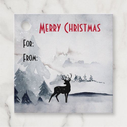 Reindeer in the Wild Gray Watercolor Christmas Favor Tags