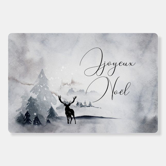 Reindeer in the Wild Gray Watercolor Christmas Foam Board (Front)
