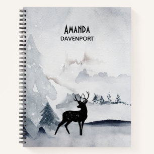 Reindeer in the Wild Gray Watercolor Christmas Notebook