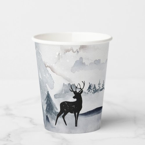  Reindeer in the Wild Gray Watercolor Christmas Paper Cups