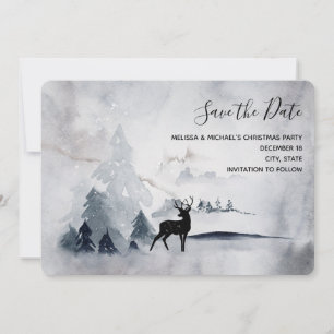 Reindeer in the Wild Gray Watercolor Christmas Save The Date