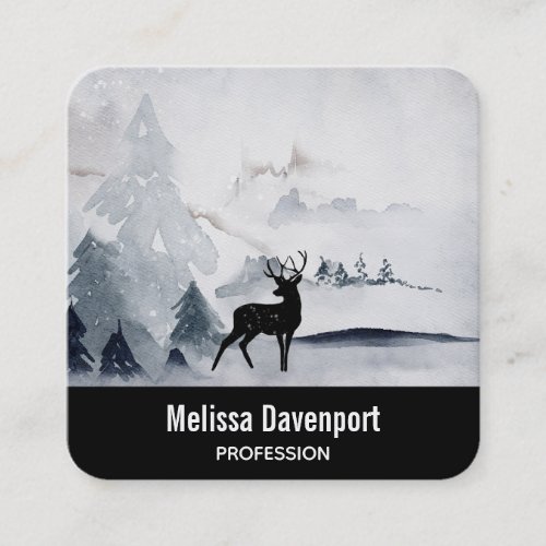 Reindeer in the Wild Gray Watercolor Christmas Square Business Card