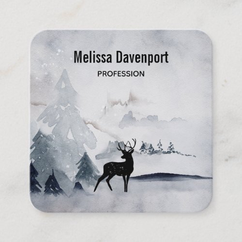 Reindeer in the Wild Gray Watercolor Christmas Square Business Card