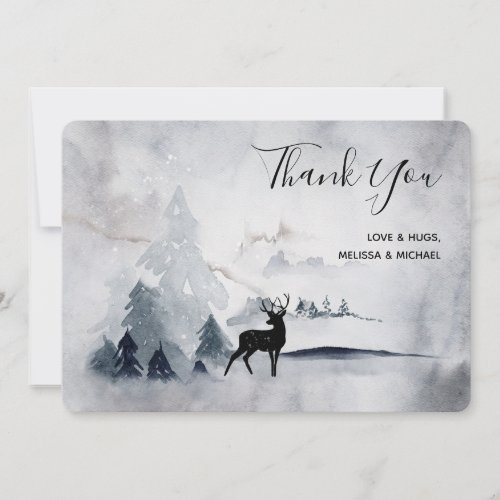Reindeer in the Wild Gray Watercolor Christmas Thank You Card