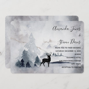 Reindeer in the Wild Gray Watercolor Wedding Invitation