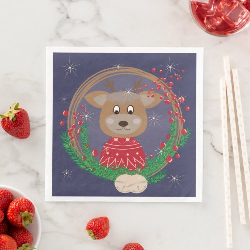 Reindeer in Ugly Holiday Sweater Paper Napkins