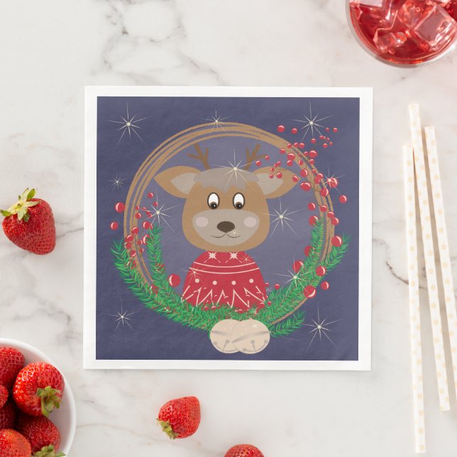 Reindeer in Ugly Holiday Sweater Paper Napkins (Insitu)