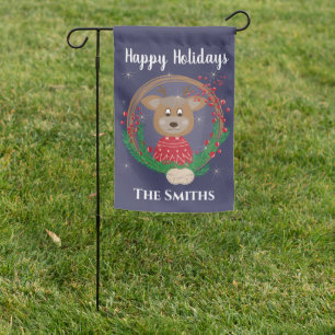Reindeer in ugly Holiday sweater portrait Garden Flag