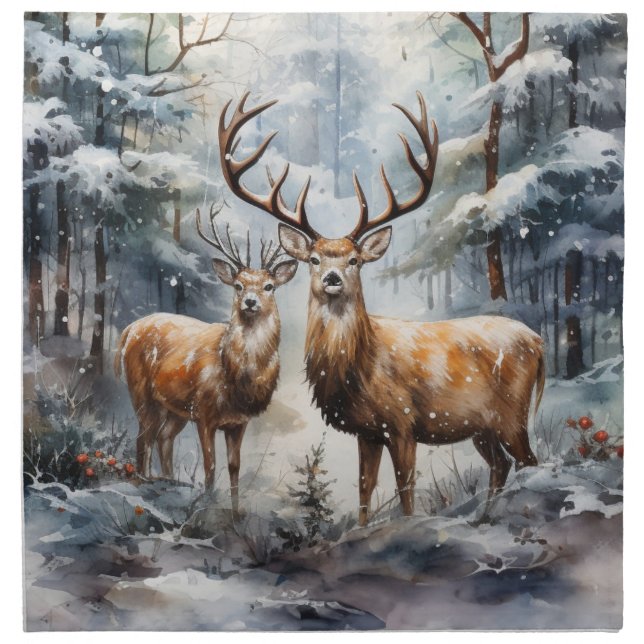 Reindeer in Winter Wonderland Cloth Napkin (Front)