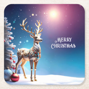 Reindeer Jewels Christmas Holiday Paper Coaster