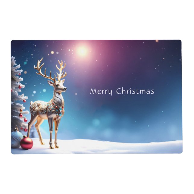 Reindeer Jewels Christmas Holiday Paper Placemat (Front)
