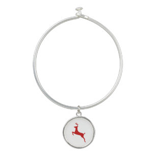 Reindeer Jump Christmas Red Silhouette Golf Balls Bangle Bracelet