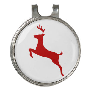 Reindeer Jump Christmas Red Silhouette Golf Balls Golf Hat Clip