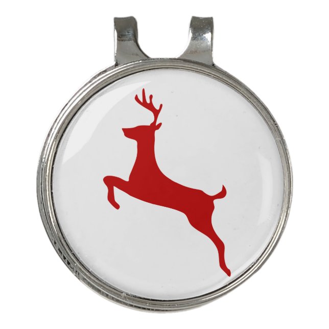 Reindeer Jump Christmas Red Silhouette Golf Balls Golf Hat Clip (Front)
