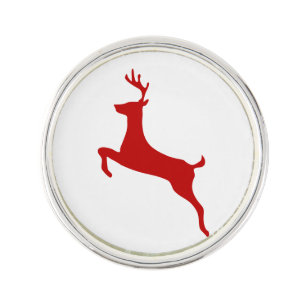 Reindeer Jump Christmas Red Silhouette Golf Balls Lapel Pin