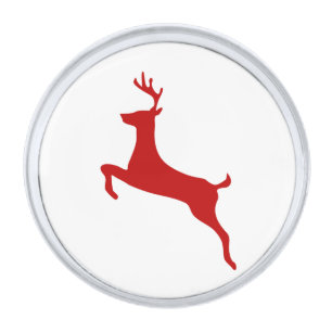Reindeer Jump Christmas Red Silhouette Golf Balls Silver Finish Lapel Pin