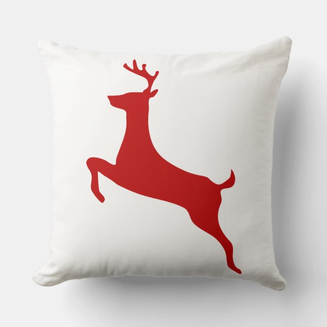 Reindeer Jump Christmas Red Silhouette T-Shirt Throw Pillow (Front)